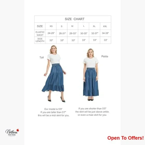 A-Line Midi Denim Skirt with Pleated Layers and Elastic Waist - Picture 6 of 6